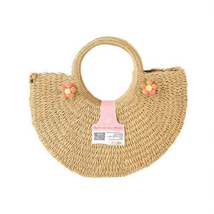 Borsa di Carta Intrecciata a Cinque Fiori Piccoli Semicircolari BOLSO 25cm Borsa Estiva da Spiaggia Fatta a Mano per Donne - Product Image 2