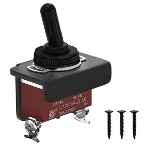 Interruptor de palanca automotriz ON OFF Metal 2 pines 12V 30A SPST interruptor de palanca impermeable con cubierta y soporte de montaje para coche camión