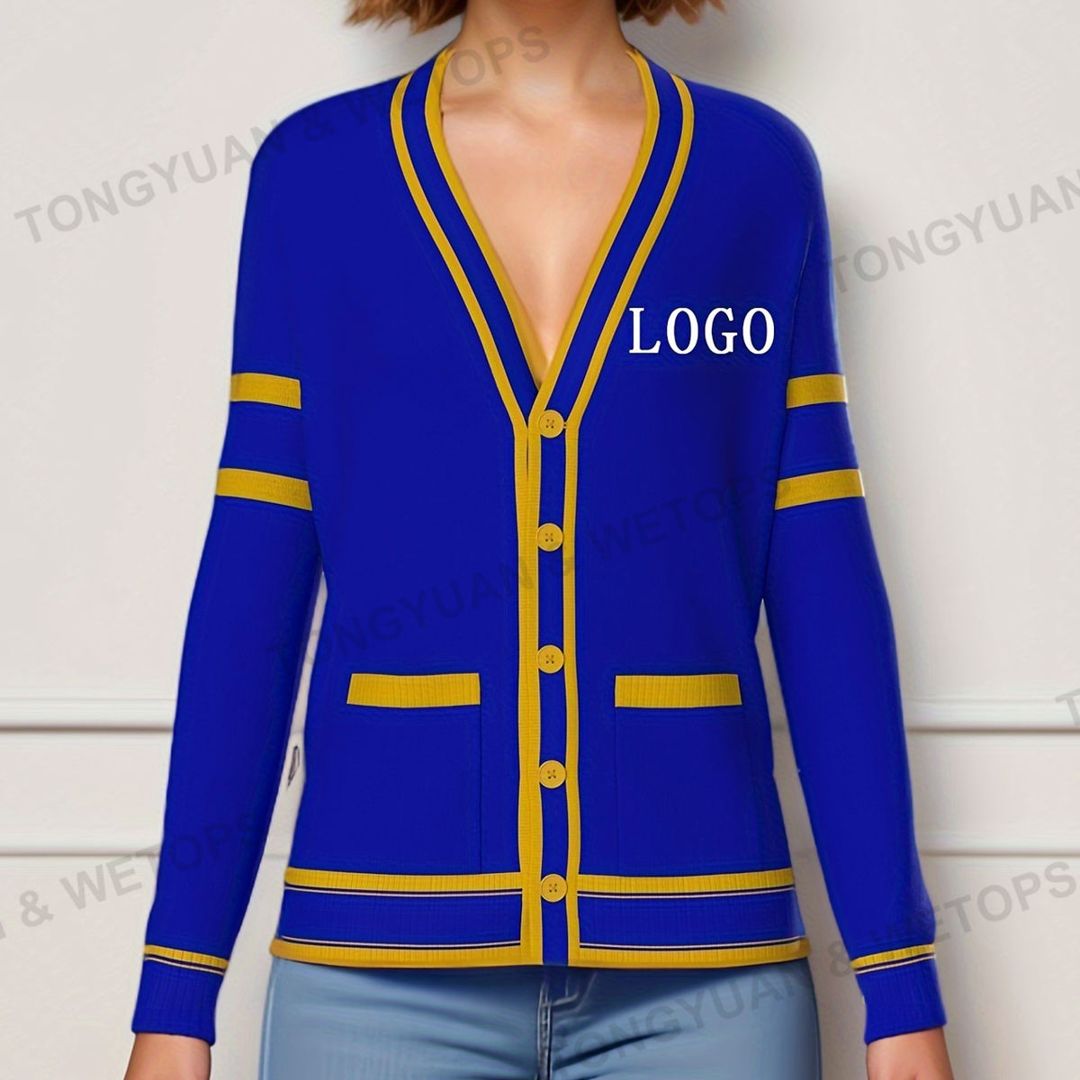Ladies Sapphire Blue Cardigan Sweater Stylish Warm