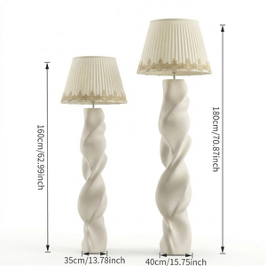 Minimalist Twist Sculptural Floor Lamp Wabi Sabi Cream Texture <b>Standing</b> Lamp Lace Trim Pleated Shade Home Decor Light - Product Image 2