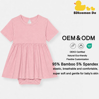Vente en gros de vêtements pour filles avec logo personnalisé, écologiques, respirants, en bambou et élasthanne, barboteuse à volants, combinaison pour bébé nouveau-né, robe