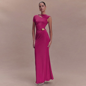 Robe de soirée pour femme, longue, sans manches, asymétrique, dos nu, couleur unie, coupe ajustée, élégante, respirante, robe tendance - Product Image 2