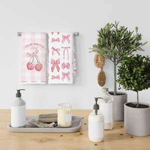 Trendy Coquette 16x24 pulgadas Pink Bow Juego de toallas de cocina Decoración de la habitación de las niñas Preppy Baño Cocina Toallas de té Decoración de fiesta Toallas - Product Image 6