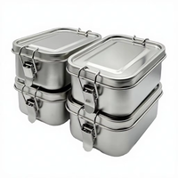 Lot de 4 boîtes bento rectangulaires en acier inoxydable avec verrou, capacité 550 ml, étanches, réutilisables, faciles à nettoyer, pour adultes