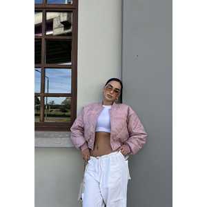 เสื้อแจ็คเก็ตสตรีสีชมพูพาสเทลพิมพ์ลายสไตล์วิทยาลัย - Product Image 5