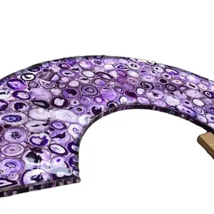Comptoir de bar en agate violette lumineuse-Surface de pierres précieuses rayonnantes pour les bars de maison de luxe meubles de bar à café