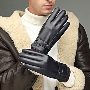 Mitaines d'hiver noires pour hommes, chaudes, compatibles écran tactile, coupe-vent, pour la conduite, en cuir, automne-hiver, style professionnel - Product Image 2