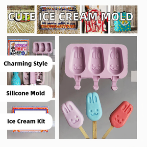 Phim hoạt hình quái vật và thỏ Silicone Kem khuôn, Bunny & Gấu Popsicle và pho mát Cube khay phụ kiện nhà bếp - Product Image 2