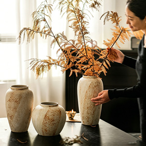<span class=keywords><strong>Vaso</strong></span> in Ceramica Artigianale di Lusso, Stile Vintage Cinese Wabi-Sabi, per Composizioni Floreali Idroponiche, Decorazione per Soggiorno e Mobile TV - Product Image 1