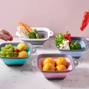 Factory Directly Household Creative Plastic Vegetable Folding Drain Basket Storage For Fruit And Vegetable