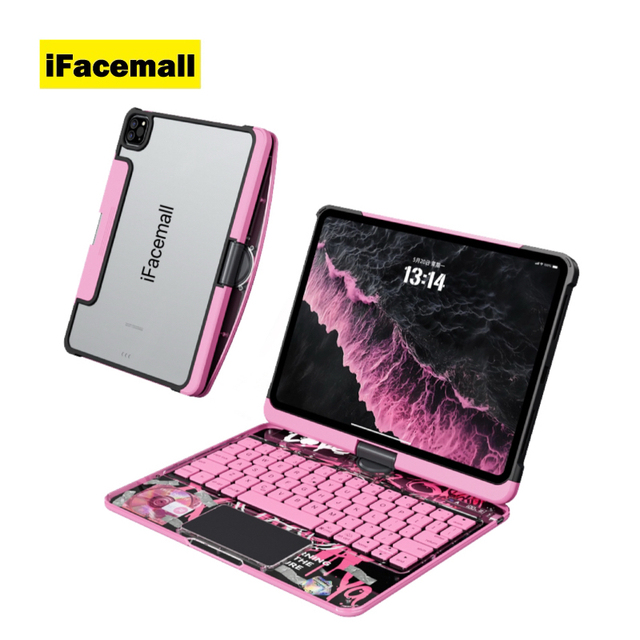IFacemall Transparent LED Backlit Tablet Keyboard Case for iPad Pro 13 2024 M4 2025 M5 360 Degree Rotation Pen Magnetic Charging
