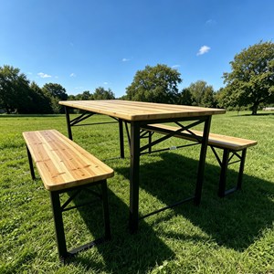 Ensemble de table pliante en bois massif rustique pour l'extérieur, portable, 3 pièces, <span class=keywords><strong>banc</strong></span> de camping et de pique-nique pliable, pieds en métal - Product Image 4
