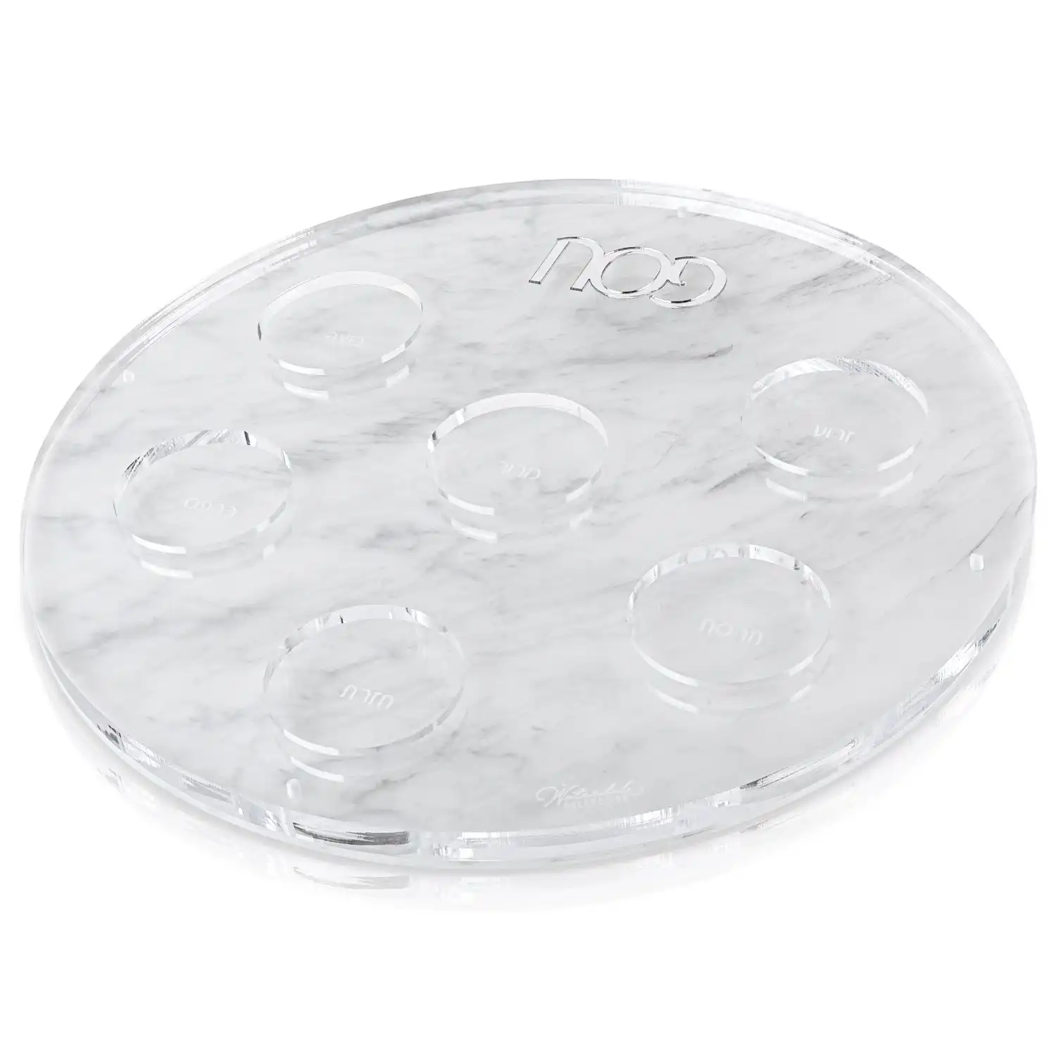 13.75 "piatto rotondo del seder del marmo della lucite con il piatto del Seder del metallo della chiara del supporto del metallo con la firma dell'argento e dell'oro