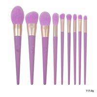 Ensemble de pinceaux de maquillage synthétiques à manche en bois personnalisés Ms.miau, 9 pièces, pour le visage, le correcteur, en rose, rouge, violet, vert