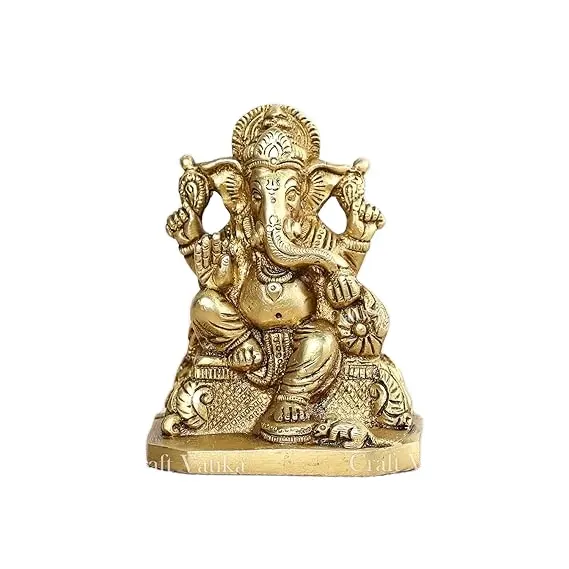 Best Design Worship Brass Action Lord Ganesh Idol, 4 pulgadas de altura, dorado