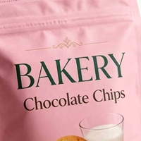 Sachets Doypack Roses Pastel Durables en Gros avec Typographie de Boulangerie et Motifs de Biscuits pour Emballage Cadeau de Biscuits en Général