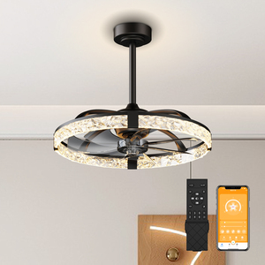 24'' Modern Crystal <b>Ceiling</b> <b>Fan</b> with Lights Dimmable LED <b>Remote</b> & APP <b>Control</b> Black andelier for Bedroom Living Room Kitchen - Product Image 1