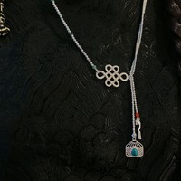 Mongolian Lucky Knot Bag Horse Head String Instrument Necklace Vintage Design Handmade Sweater Chain
