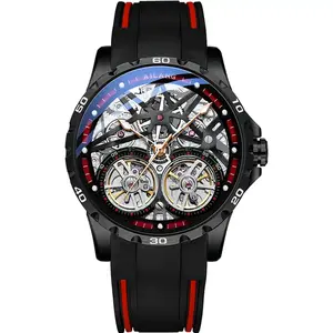 AILANG 8826 luxe mode affaires montres nouveau Nen's Double Tourbillon automatique creux Machine Silicone ceinture montre personnalisée