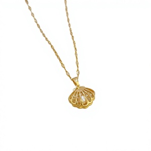 Collier pendentif en perle de coquillage plaqué or, chaîne à maillons, bijoux rétro à la mode pour femmes, cadeaux de fête - Product Image 4