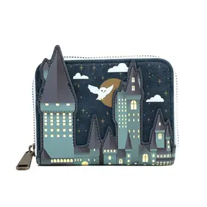 Cartera de Hogwarts de dibujos animados Loungefly Faux Leathher RFID para niñas, mujeres y hombres, cartera corta personalizada para monedas, cartera minimalista para tarjetas de crédito