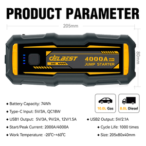 <span class=keywords><strong>12V</strong></span> 20000mAh ジャンプスターター モバイルバッテリー ポータブル電源 車載エンジン始動用 緊急用 - Product Image 2