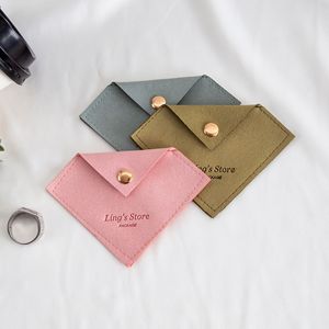 Sac à bijoux en microfibre douce avec logo personnalisé en relief, pochette d'emballage pour bracelet, collier, bague avec bouton pression, vente chaude - Product Image 4