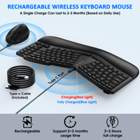 Multi-Device Rechargeable Wave Key Split Design 2.4G Wireless USB Keyboard Mouse Combo avec repose-mains rembourré