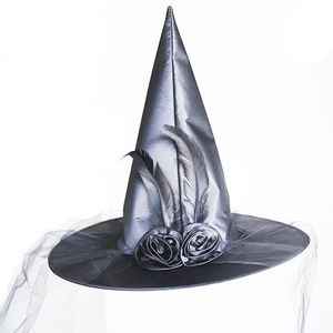 Hombre mujer Halloween <span class=keywords><strong>bruja</strong></span> sombrero adulto fiesta disfraz pluma Rosa flores <span class=keywords><strong>bruja</strong></span> sombreros Cosplay fantasma Festival gorras - Product Image 4