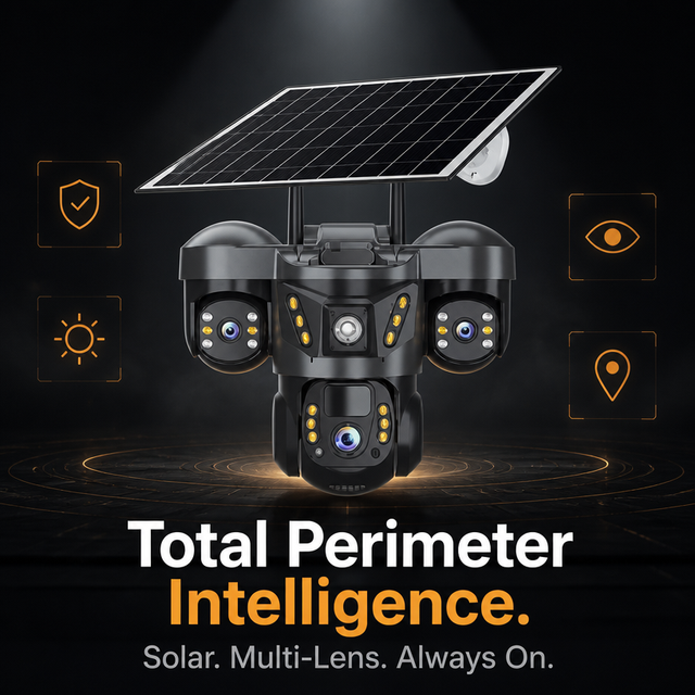 4G LTE Solar Security Camera 4 Lens PTZ Outdoor Wireless Dual Antenna IP65 Waterproof Color Night Vision Motion Detection