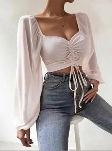 2023 femmes nouvelle grande taille épissé en mousseline de soie cordon lanterne manches serré haut tendance - Product Image 6