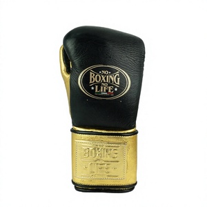 Guantes de Boxeo Profesionales No Boxing No Life Negros y Dorados de Cuero Vacuno Auténtico para MMA con Cierre de Gancho y Bucle, Absorción de Humedad y Dedos Completos - Product Image 4