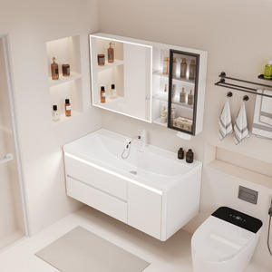 Meuble de salle de bain mural intelligent de style nordique moderne avec miroir et vasque intégrée en céramique - Product Image 4
