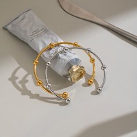 Bracelet ouvert vintage en acier inoxydable, étanche, hypoallergénique, plaqué or 18 carats, avec perles en acier, pour femme