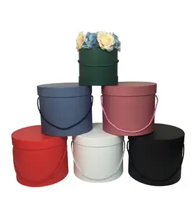 Caixa de papel redonda flor do cilindro da caixa de papel do flor do preço baixo personalizado embalagens com tampa e alça