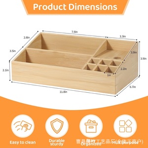 Wooden Desktop Storage Box Cosmetic Organizer Compartmentalized Skincare Product Organizer <b>Solid</b> <b>Wood</b> Office <b>Desk</b> Storage Box - Product Image 5