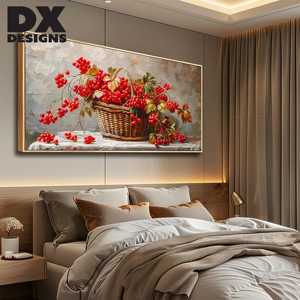 DX Designs Dipinto su Tela Personalizzato 24x36, <span class=keywords><strong>Arte</strong></span> Moderna Minimalista per Soggiorno, Dipinto Decorativo a Mano con Frutta Rossa e Fiori - Product Image 4