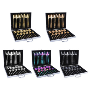 Stainless Steel Flatware Set 24 Piece Western Style Knife Fork Spoon Gift <b>Box</b> Dishwasher Safe Camping Utensil - Product Image 1