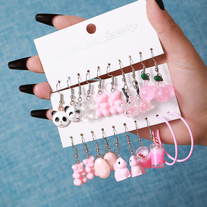Femmes filles mode boucles d'oreilles goutte 6 paires/ensemble mignon lait thé tasse sirène cerise résine goutte Animal papillon <span class=keywords><strong>canard</strong></span> boucles d'oreilles - Product Image 2