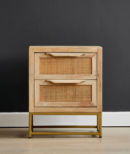 Modern Design Solid <b>Wood</b> Nightstand Rattan Webbing Storage Natural Style Bedroom <b>Cabinet</b> for Hotels Bulk Use for Living Room - Product Image 1