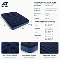 Matelas de camping gonflable double moderne pliable 186x130cm 195x150cm, lit d'air floqué épais pour 2 personnes, chambre à coucher