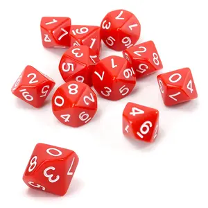 Factory supply d10 polyhedral red dice counting number 1 to 10 bulk eco friendly acrylic custom color for casino board game