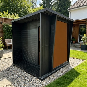 Sauna Exterior de Madera Sólida de Cedro Rojo para 4 Personas, Diseño Cuadrado Negro de Lujo, para Jardín o Patio Trasero, con Estufa - Product Image 1