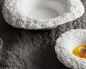 Luxury White Porcelain Fancy Bowls Rock Stone Pattern Ceramic Fruit Salad <b>Soup</b> Serving Bowl for Restaurant - Product Image 6