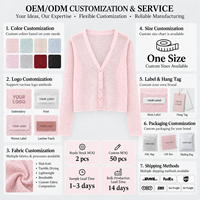 Cardigan en tricot pour femme, col en V, bord ondulé, style jeune, manches longues, protection solaire, couleur unie, boutons sur le devant, idéal pour l'été (OEM/ODM)
