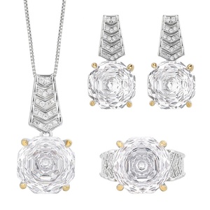 Fashion Eco-friendly Copper Rose Cut 14-12MM White Zircon Temperament Bridal Necklace <b>Earrings</b> Ring Jewelry <b>Set</b> for Wedding - Product Image 1