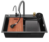 Évier de cuisine moderne intelligent multifonction en acier inoxydable avec robinet cascade, évier intégré avec poste de travail pour usage domestique