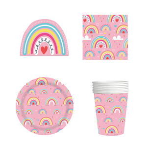 لوازم حفلات استحمام الأطفال بألوان قوس قزح وبوهو عيد ميلاد وأطباق ورقية ومناديل <span class=keywords><strong>8</strong></span> ضيوف - Product Image 3