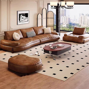 2025 disesuaikan Retro Italia rumah ruang tamu <span class=keywords><strong>Sofa</strong></span> kulit asli lembut <span class=keywords><strong>Sofa</strong></span> lurus - Product Image 1