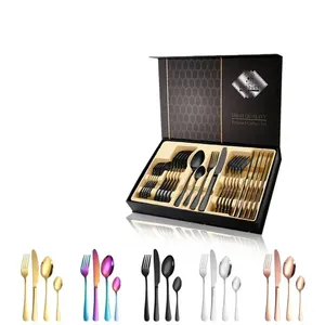 24PCS Disposable Stainless Steel Classic Cutlery Set <b>Steak</b> <b>Knife</b> Giveaways Color Gold Green Black - Product Image 4